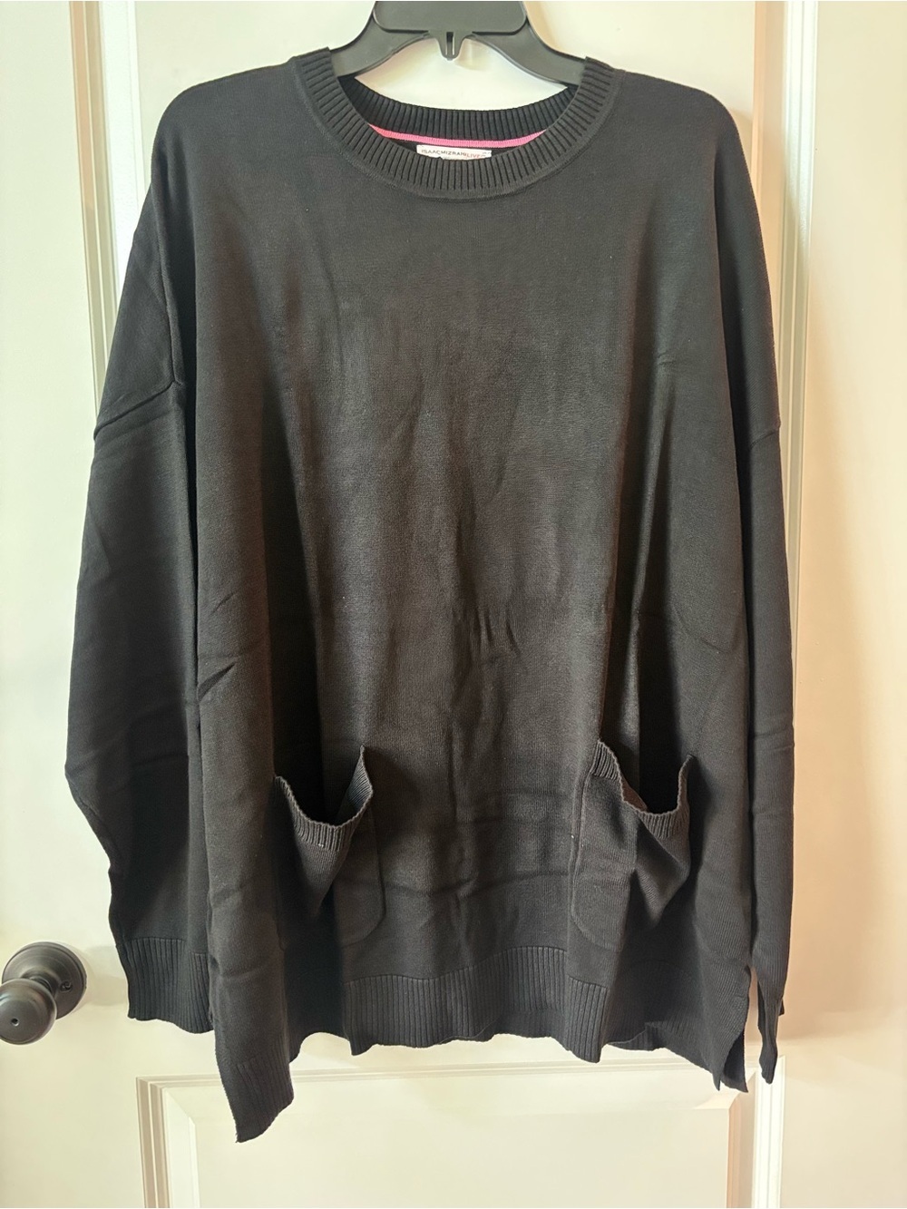 Isaac Mizrahi Live XL Black Pocket Tunic Sweater Pullover Knit Top NWT